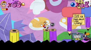 Rayman encountering a Black Lum in the first level of the Largest Picture.
