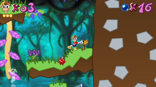 Rayman doing the winning animation when reaching the end of a stage.